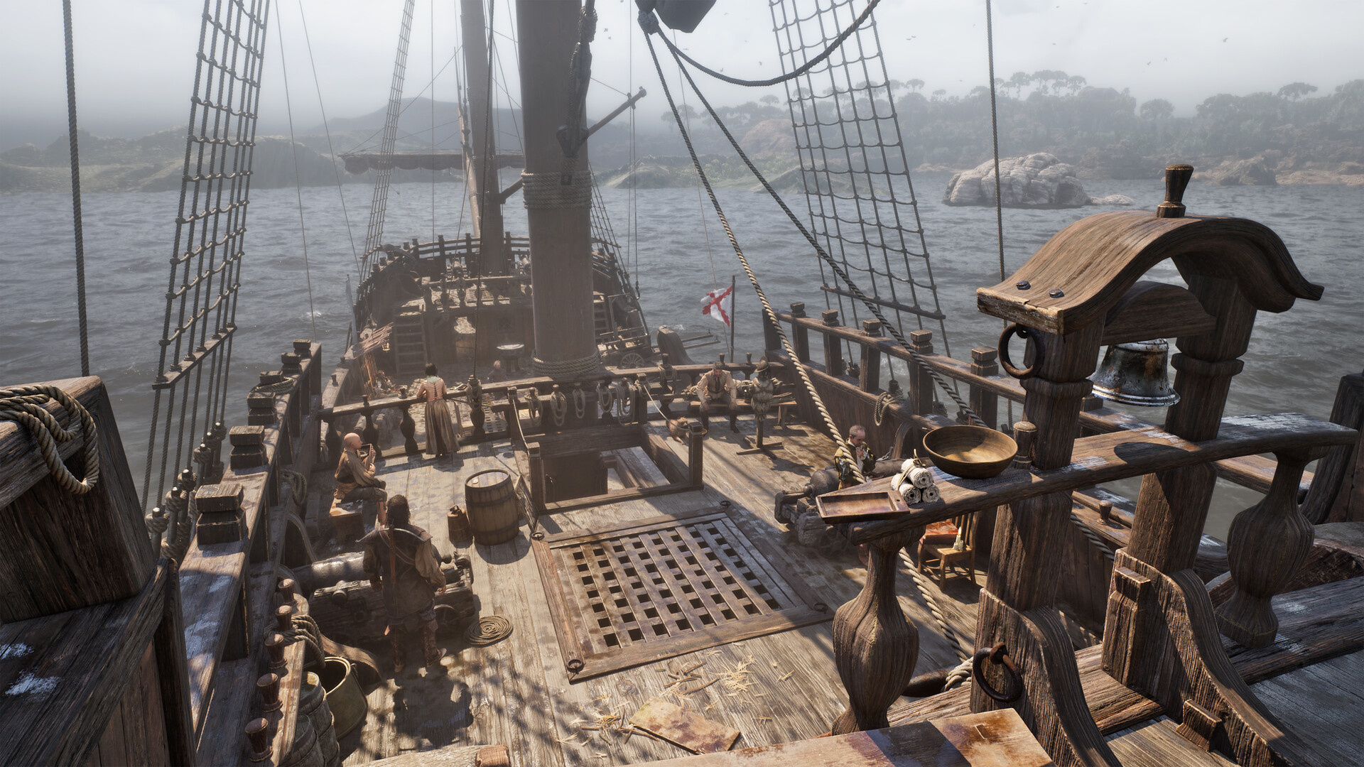 Explorers prepare aboard the wooden deck of the Tempestad.